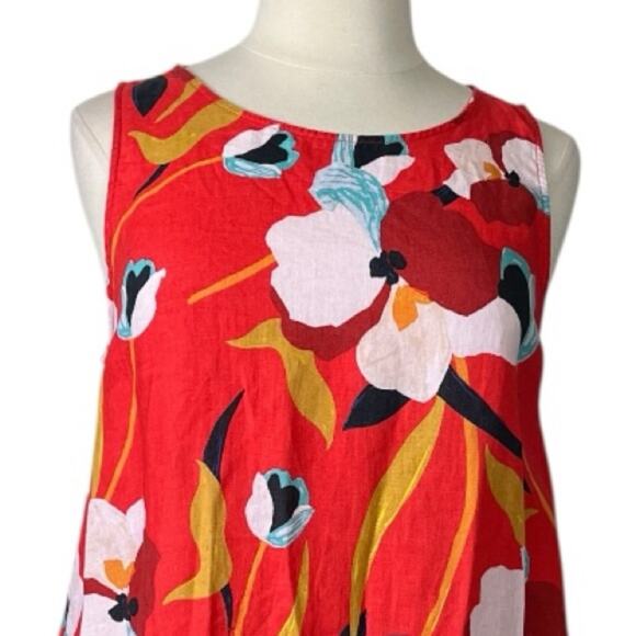 Sigrid Olsen Dress Sleeveless A-line 100% Linen Red White Floral Women’s Size XL - Picture 5 of 10